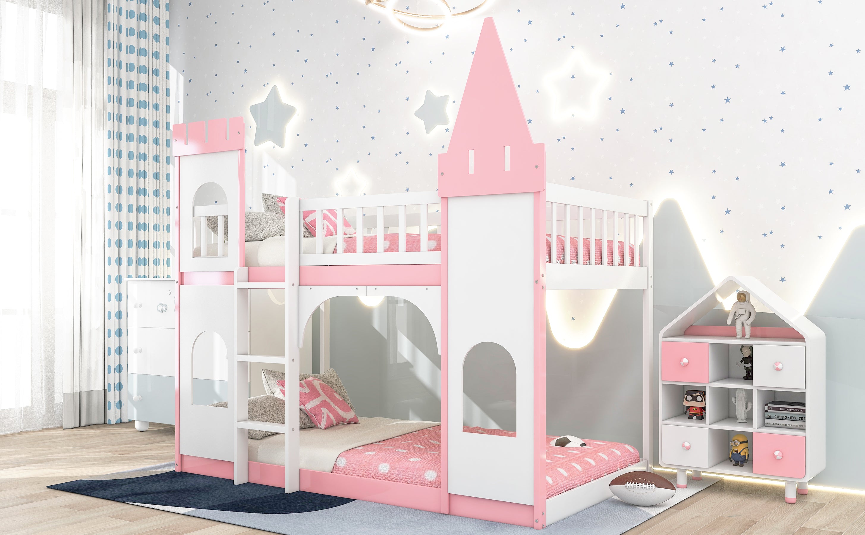 Twin Over Twin Castle Bunk Bed with Ladder childrensterritory