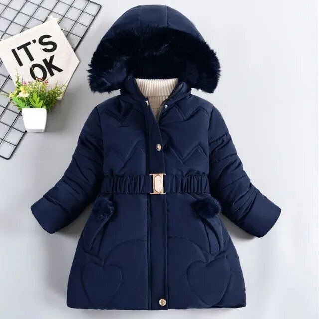 Kids Girls Mid-Length Hooded Windbreaker Coats childrensterritory
