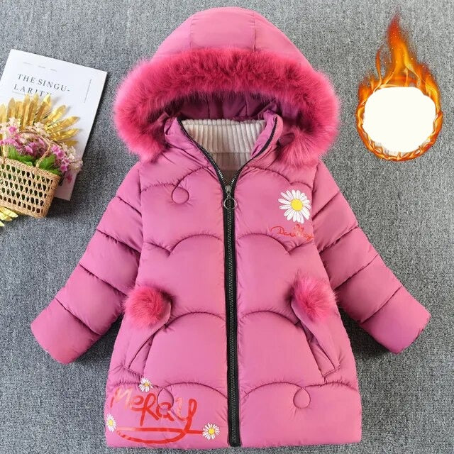 Kids Girls Mid-Length Hooded Windbreaker Coats childrensterritory
