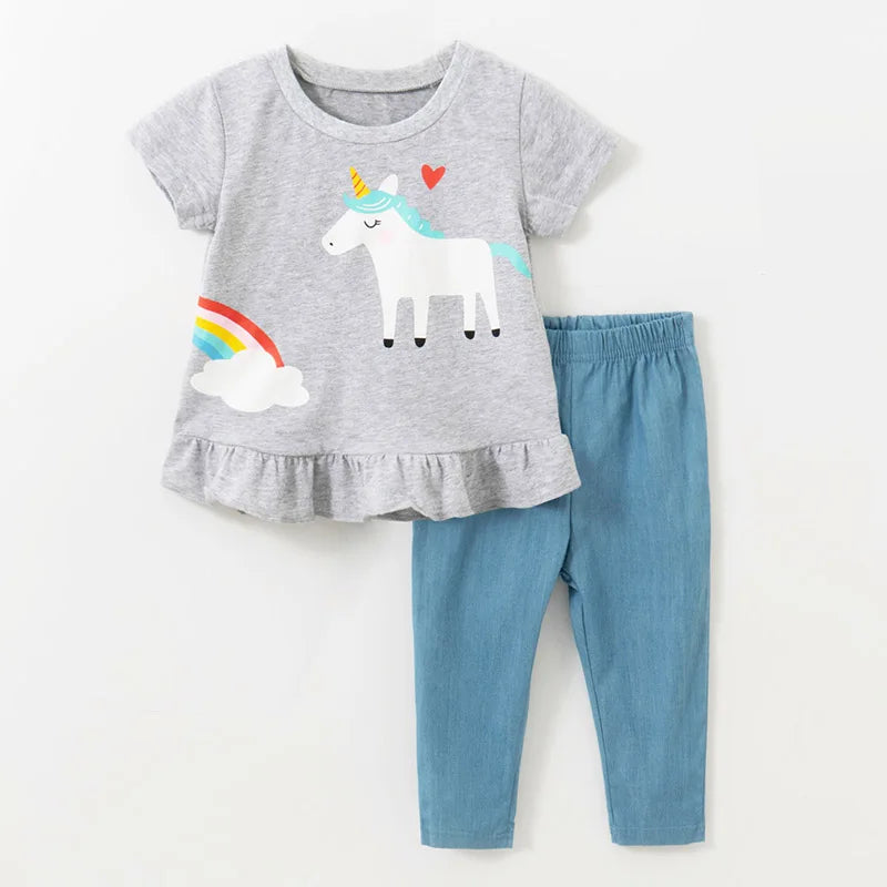 Little Girls 2pcs Cartoon Print Cotton Clothing Set for Summer childrensterritory