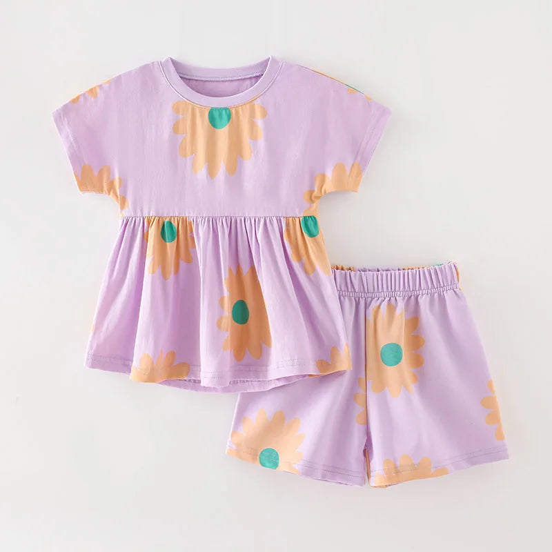 Little Girls 2pcs Cartoon Print Cotton Clothing Set for Summer childrensterritory