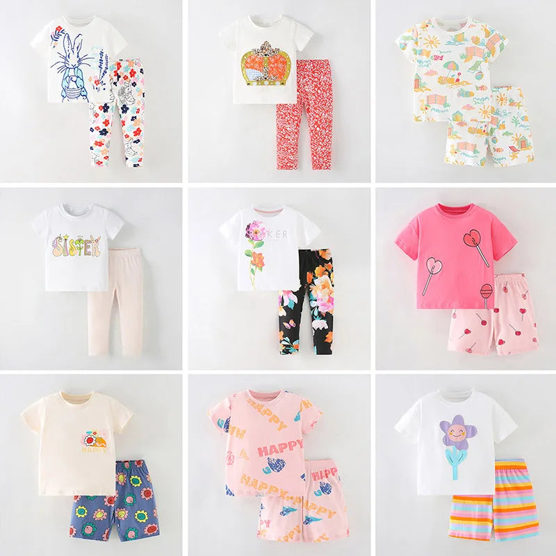 Little Girls Cartoon Design 2pcs Summer Cotton Clothing Sets childrensterritory