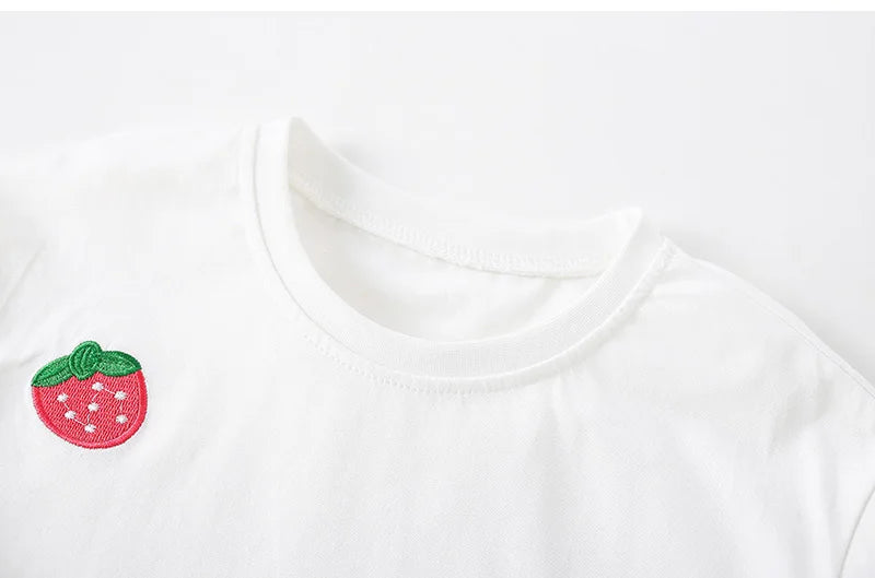 Kids Girls Causal Cotton T-Shirts with Strawberries Print for Summer childrensterritory
