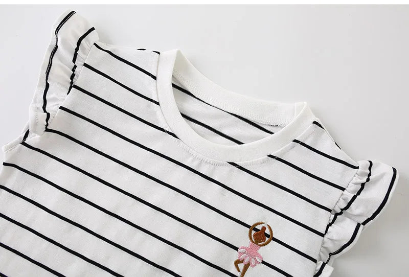 Striped Print Cotton Short-sleeve Kids Girls Tees childrensterritory