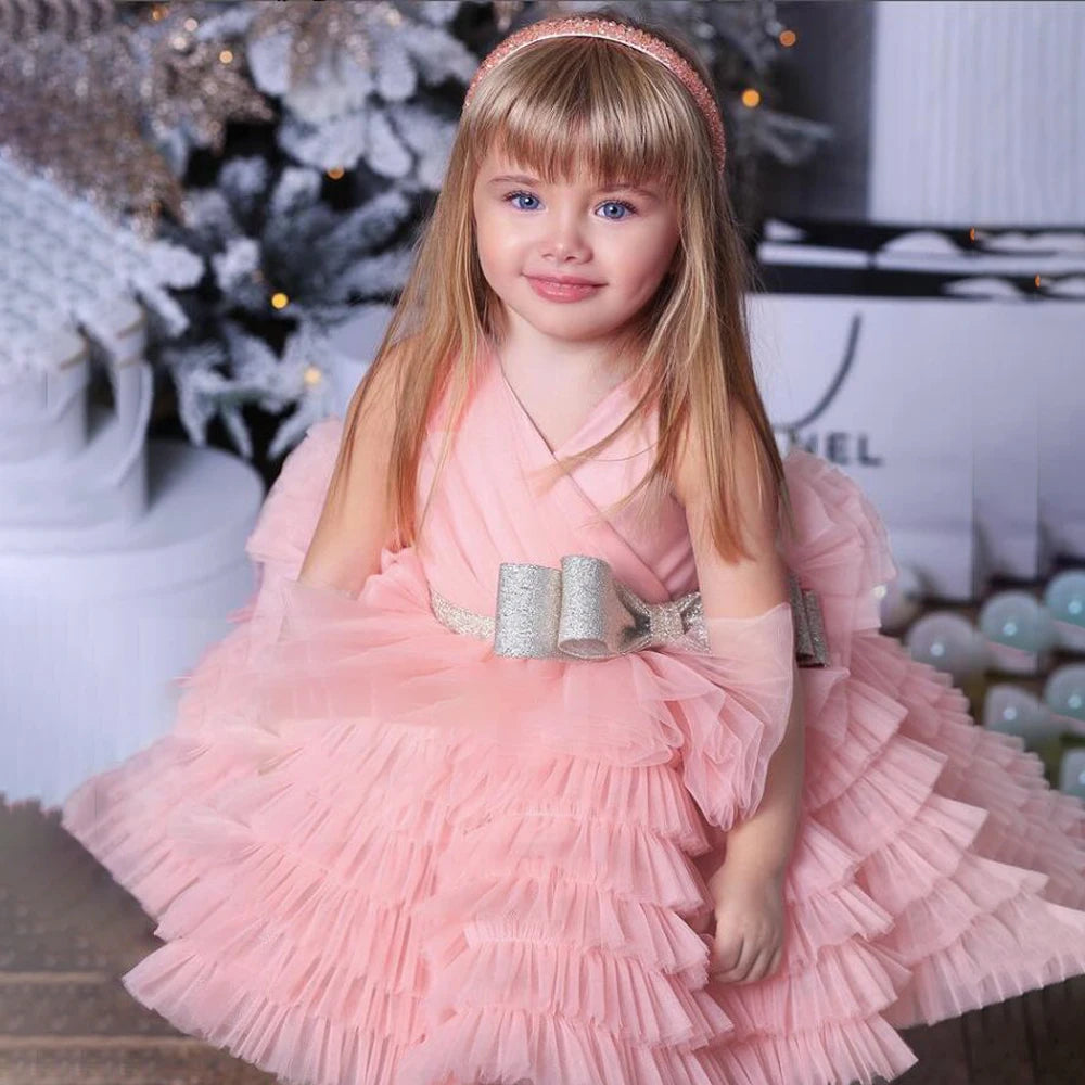 Kids Girl Fluffy Flower Wedding Birthday Party Dresses