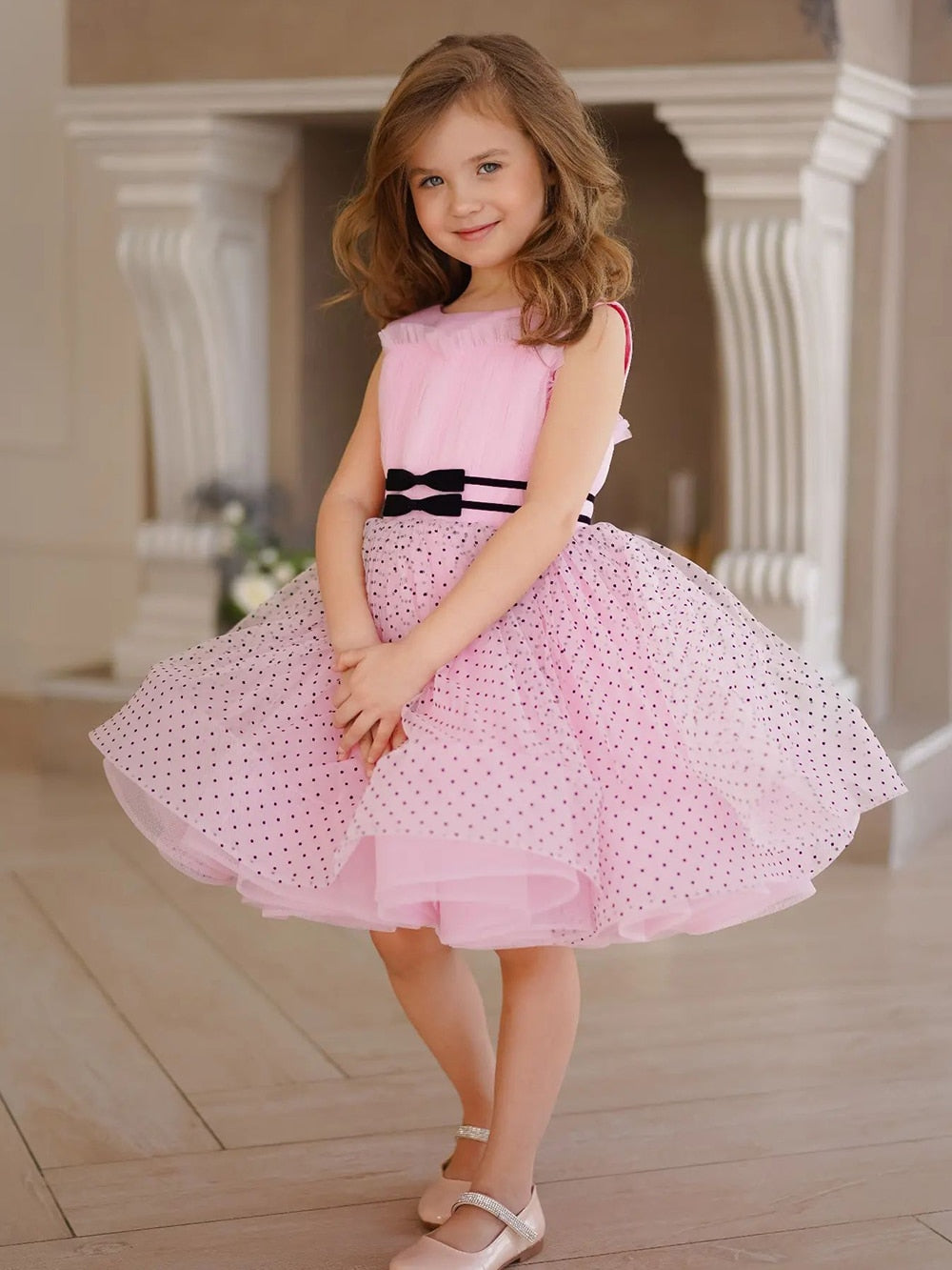 Kids Knee Length Pink Tulle Flower Girl Party Dress childrensterritory