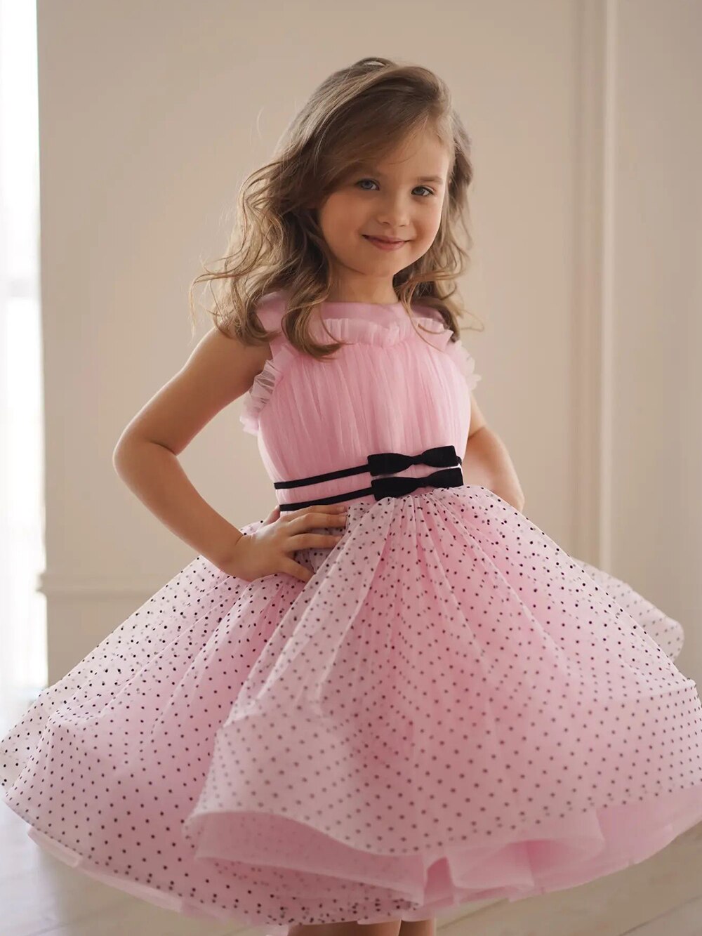 Kids Knee Length Pink Tulle Flower Girl Party Dress childrensterritory