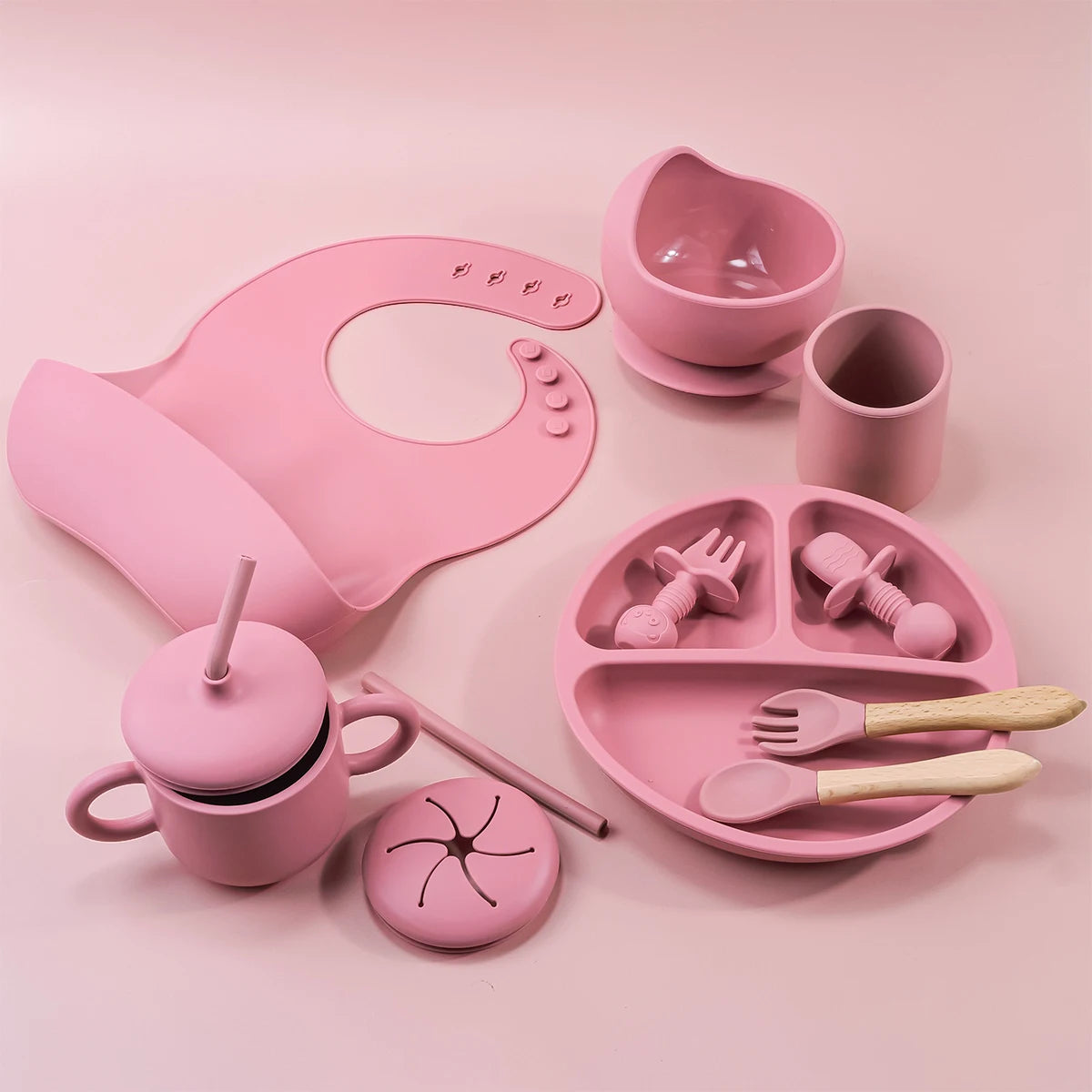 9pcs/set Waterproof Baby Silicone Feeding Set with Bib Gift childrensterritory
