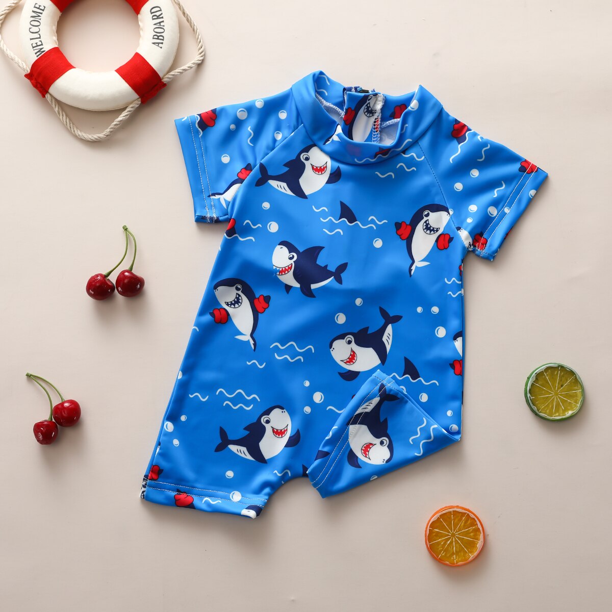 Baby Boys Cartoon Shark Print Blue Beachwear childrensterritory