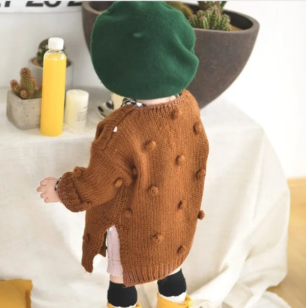 Toddler Girls Warm Knitted 3D Ball Sweater