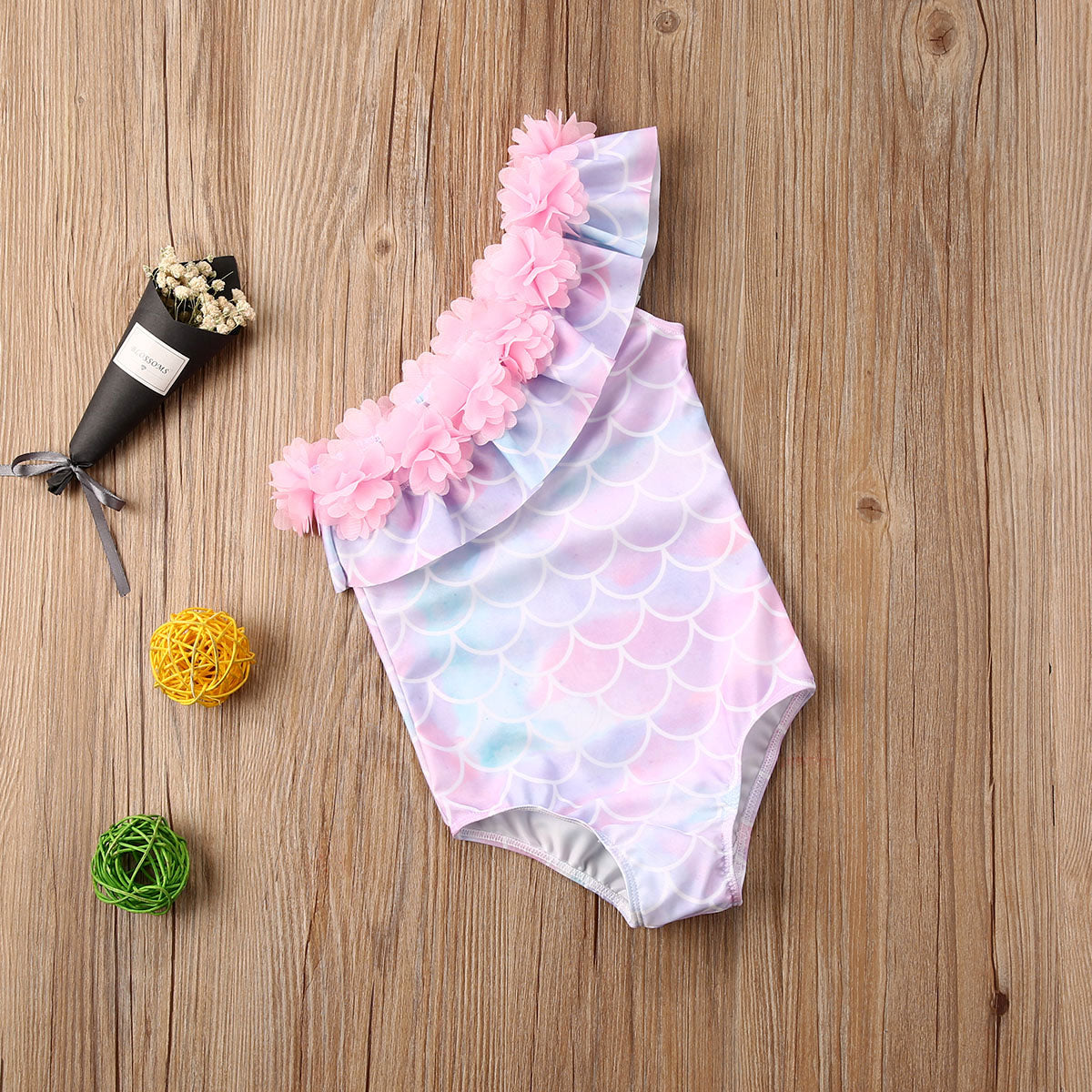 One Shoulder Ruffles Kids Girls Bikini Swimwear childrensterritory