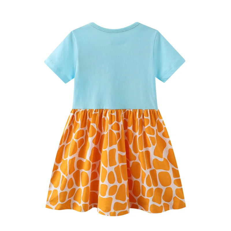 Cute Giraffe Design Girls Summer Dresses childrensterritory