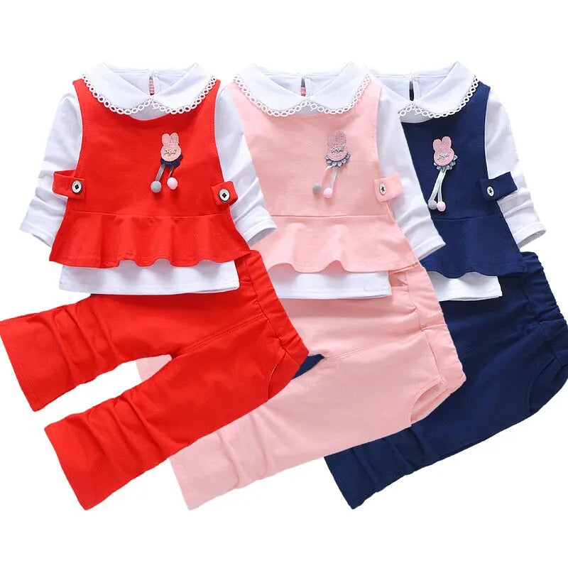 Baby Girl Long Sleeves T-shirt Vest Top And Pant Casual Suit childrensterritory
