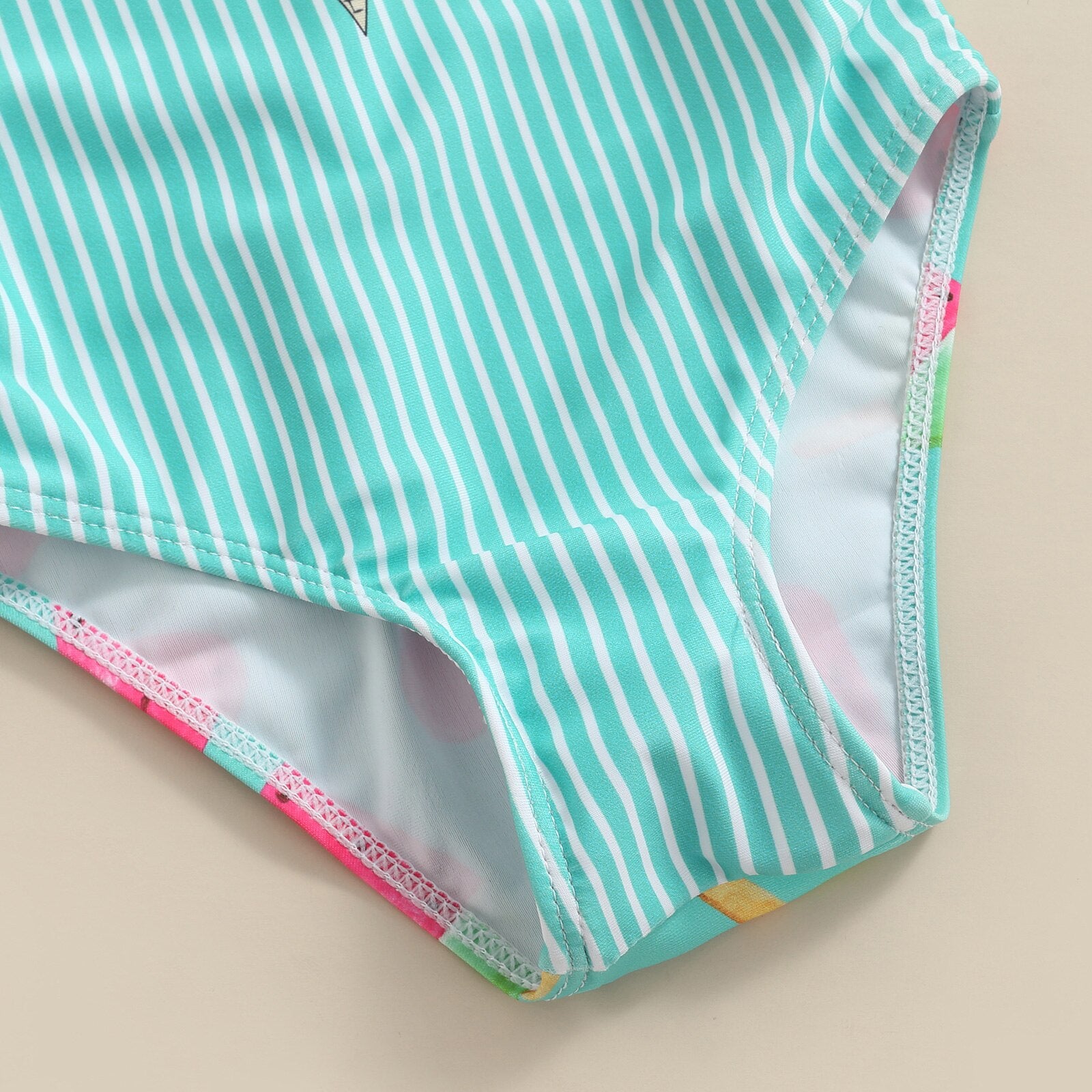 Kid Girl Ice Cream Printed Patchwork Beach Bodysuit childrensterritory