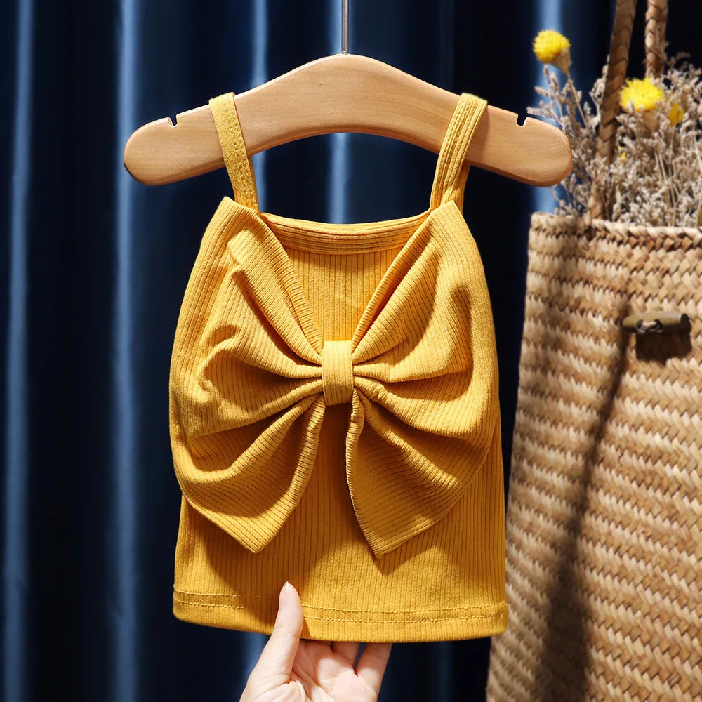 Little Girls Sleeveless Knitted Tanks Camisoles Bow Tops childrensterritory