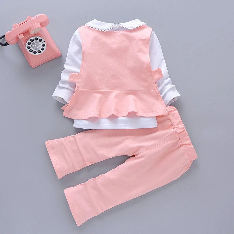 Baby Girl Long Sleeves T-shirt Vest Top And Pant Casual Suit childrensterritory