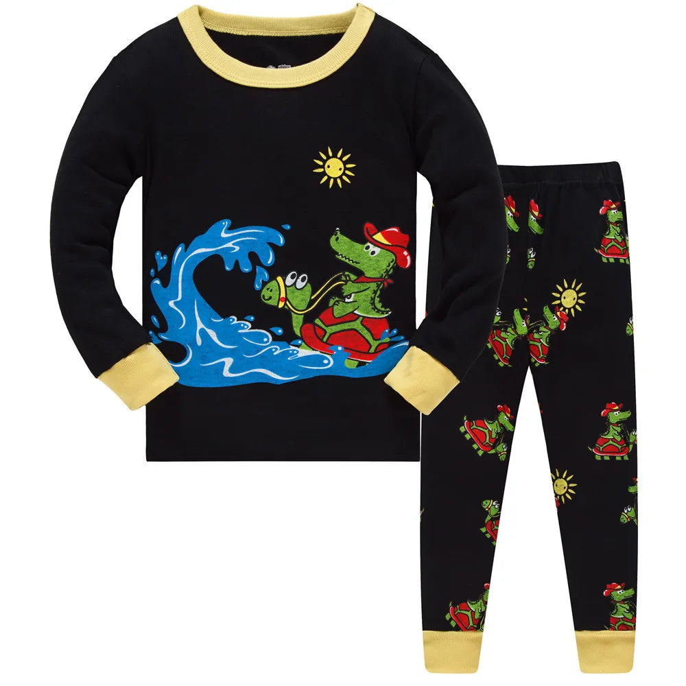 Kids Boys Cartoon Print Long Sleeve Cotton Sleepwear childrensterritory