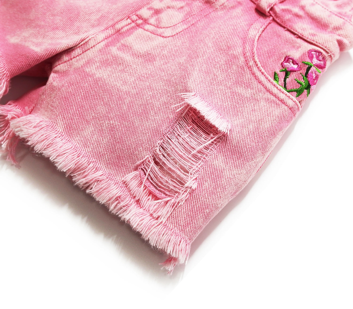 Kids Girls Pink Denim Suspender Shorts and White Top Clothing Set childrensterritory