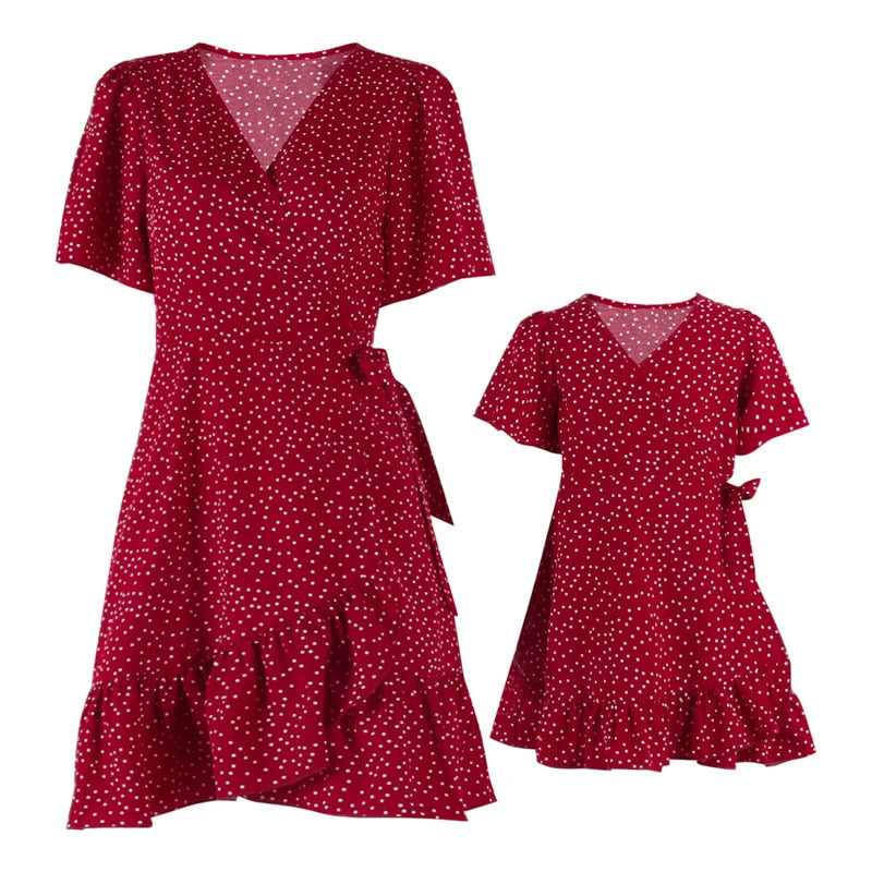 Mom and Daughter Matching Short Sleeve Wedding Party Dresses childrensterritory