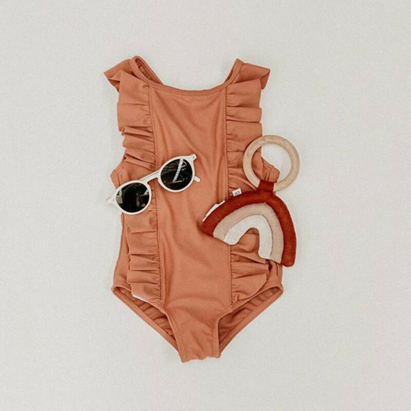 Kids Girl Solid and Printed Ruffle Sleeveless Swimwear childrensterritory
