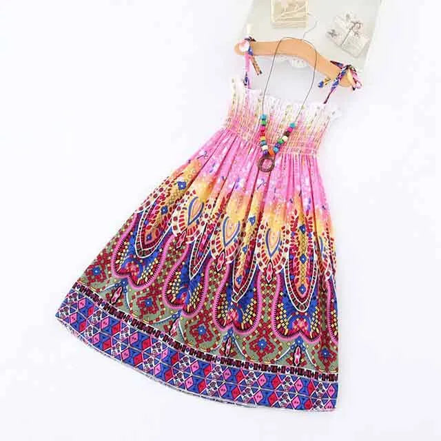 Bohemian Style Kids Girls Floral Sling Ruffles Beach Dresses childrensterritory