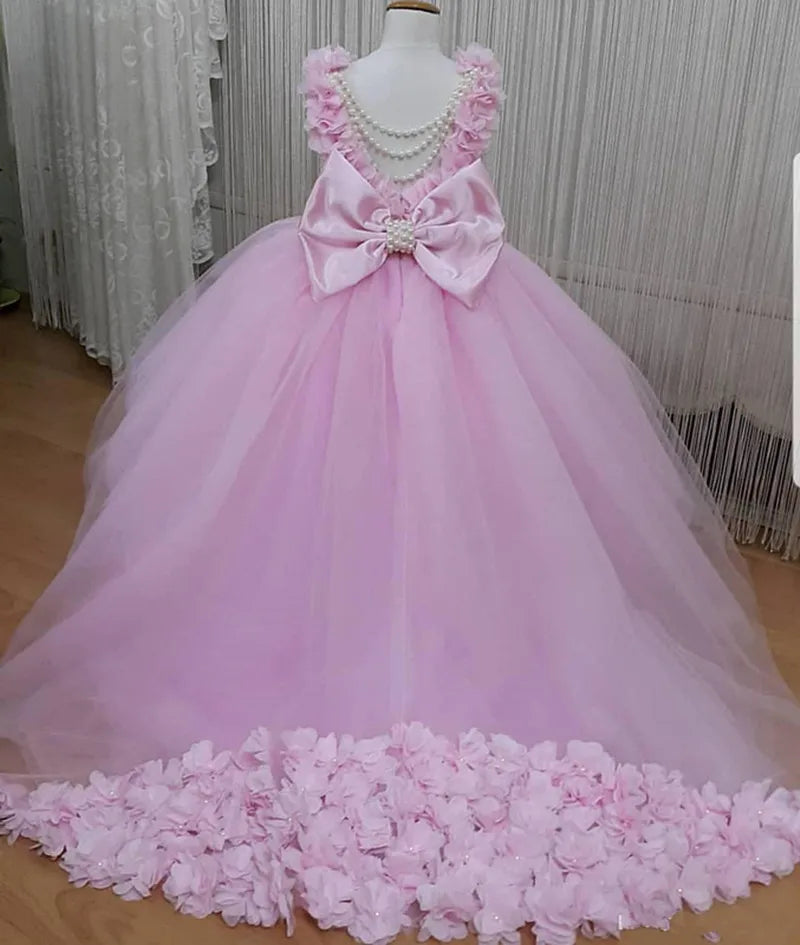 Gorgeous Tulle 3D Flowers Design Little Girls Birthday Party Gowns childrensterritory