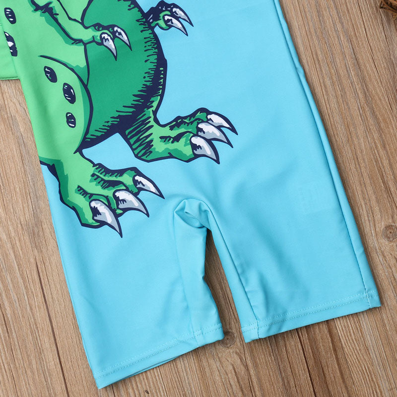 Cartoon Print Kid Boy Rash Guard Swim Suit with Hat childrensterritory