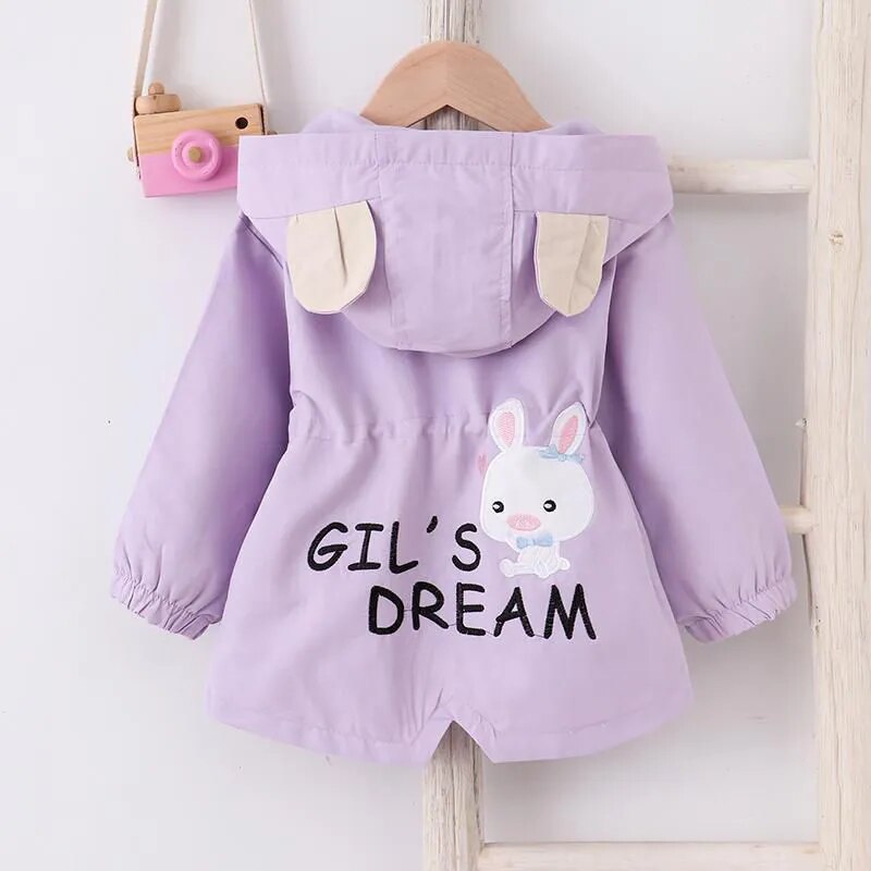 Little Girls Cute Rabbit Print Hooded Jacket with Pockets childrensterritory