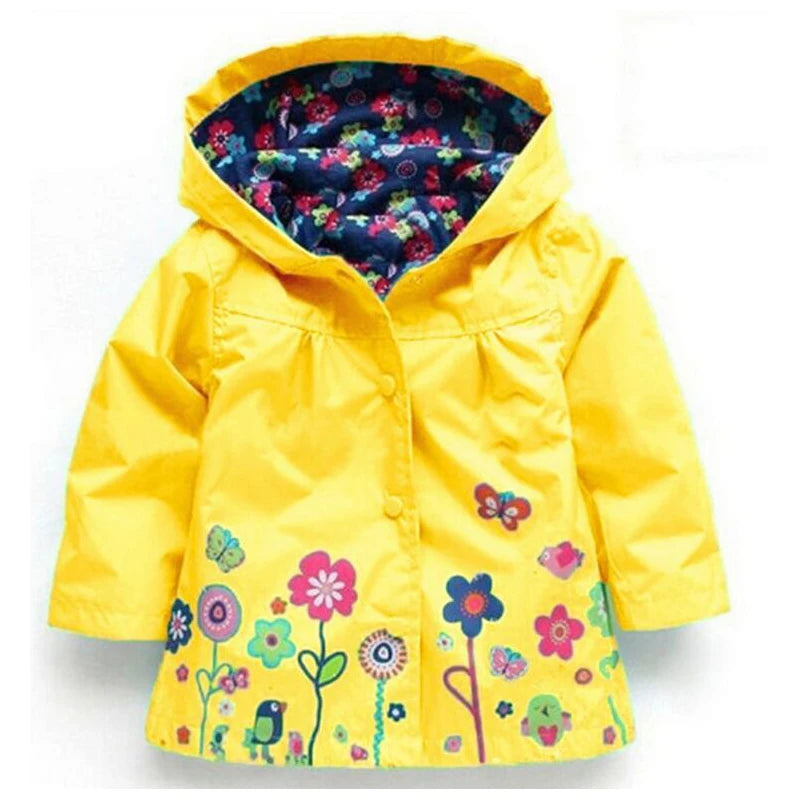 Long Sleeve Flower Print Waterproof Kids Hoodie Windcoat