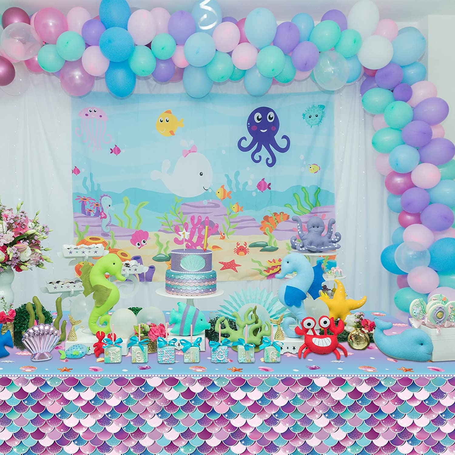 Under The Sea Mermaid Theme Waterproof Tablecloth childrensterritory