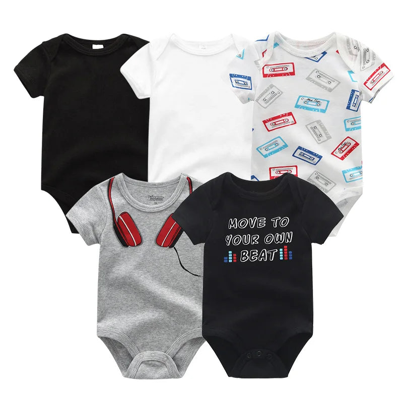 Cartoon Print Baby Girls Short Sleeve Cotton Romper Set