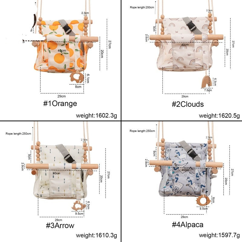 Cartoon Canvas Baby Wood Hanging Chair Outdoor Toy childrensterritory