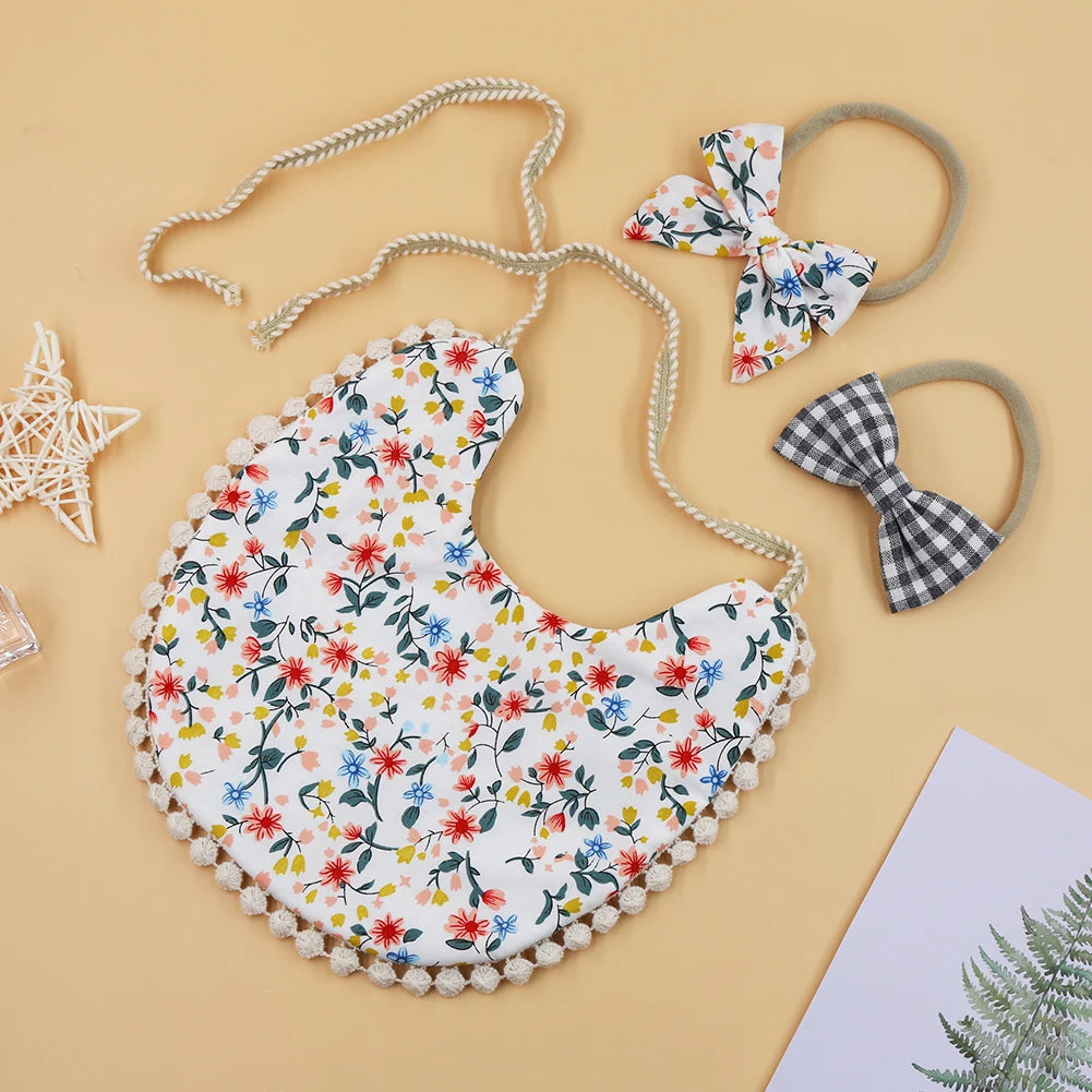 4Sets/Lot Floral Infant Burp Clothes with Bow Tie Headband childrensterritory
