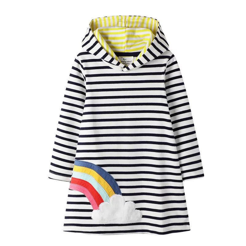 Kids Girls Long Sleeve Cartoon Design Hooded Dresses childrensterritory