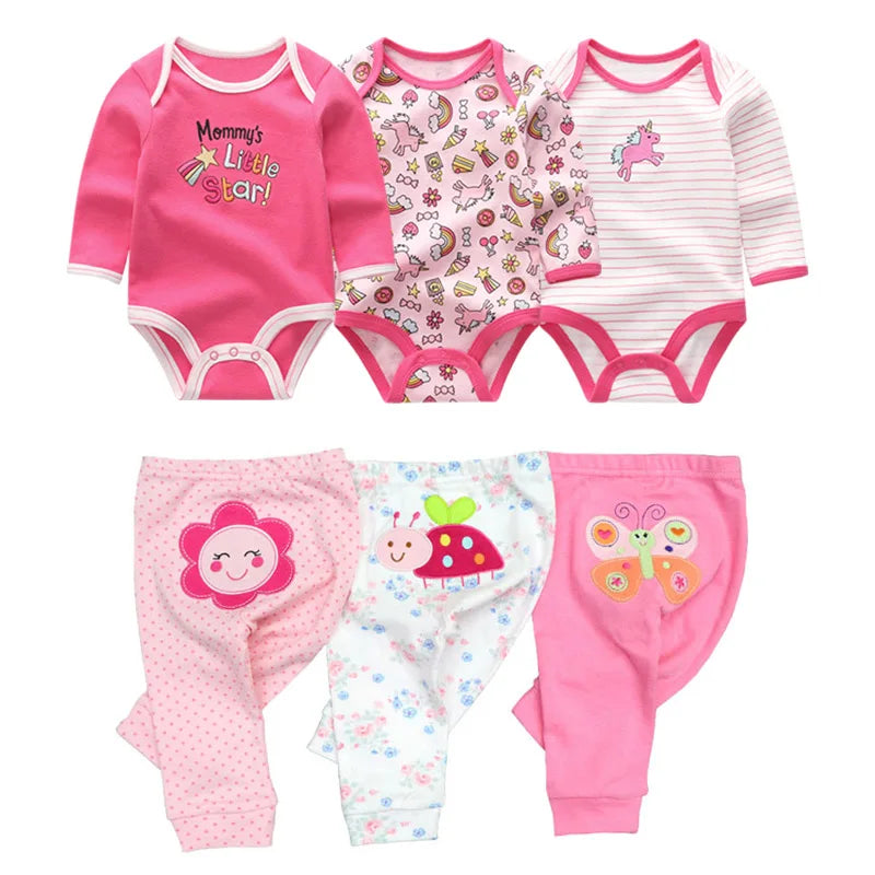 Newborn Baby Cartoon Print 6/8Pieces Soft Bodysuits+Pants Sets childrensterritory