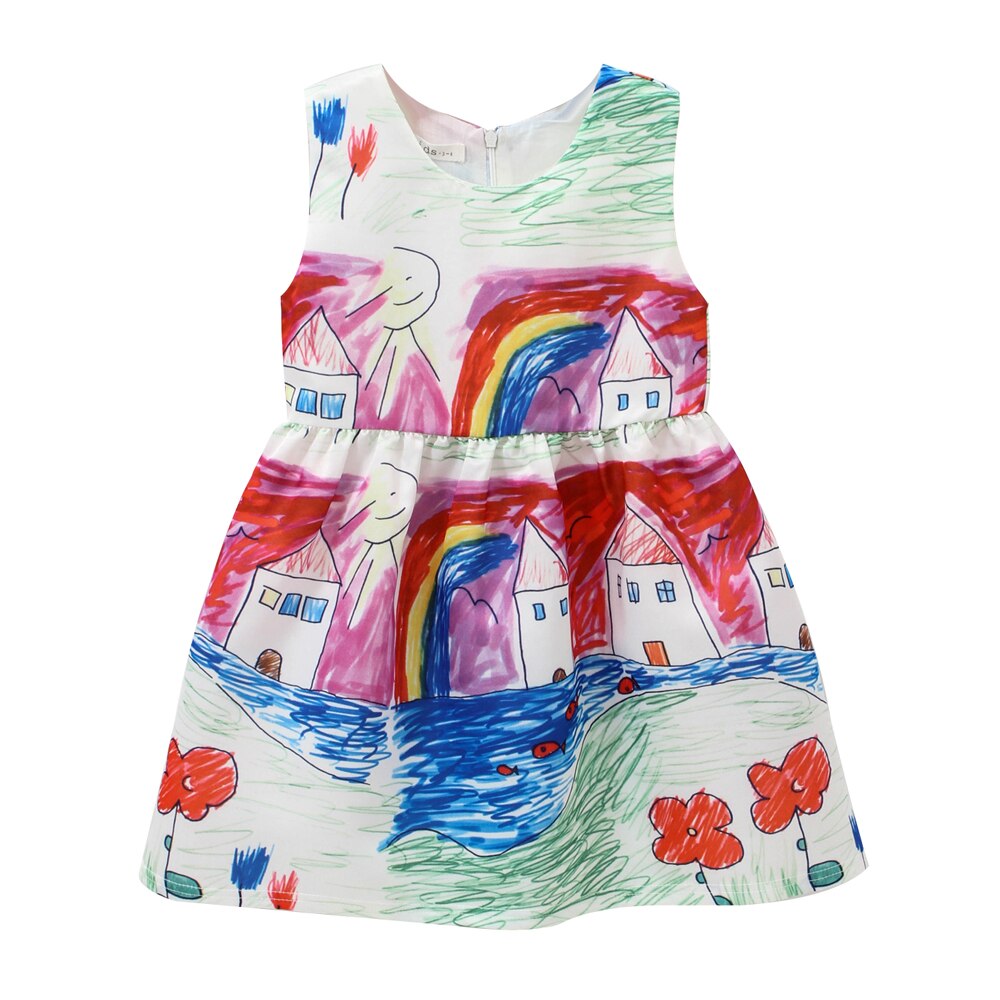 Flower Birds Printing Long Sleeve Princess Girl Dresses childrensterritory
