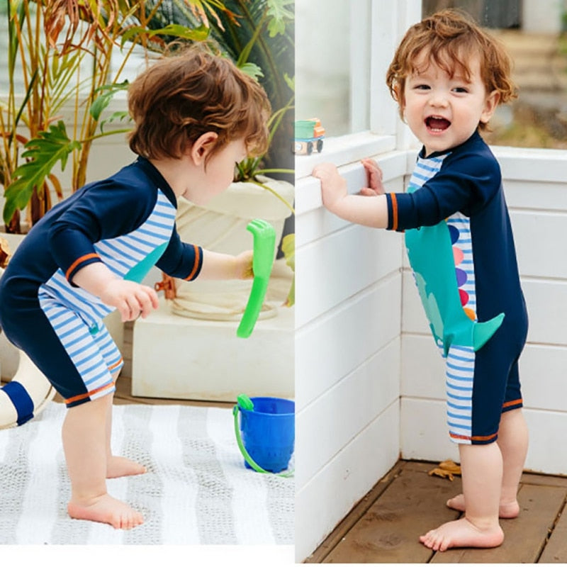 Kids Boys Cartoon Print One Piece Zipper Sunsuit Beachwear childrensterritory