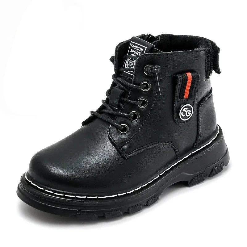 Kids Plush Velvet And Leather Ankle Length Warm Boots childrensterritory
