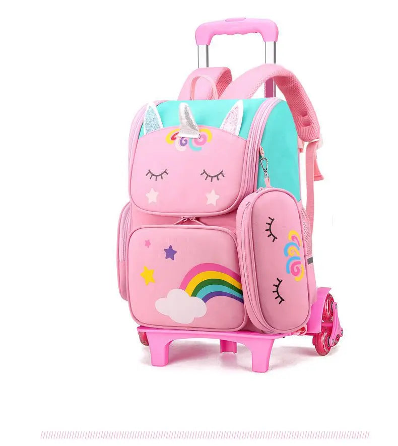 Kids Girls Unicorn Style School Trolley Backpack