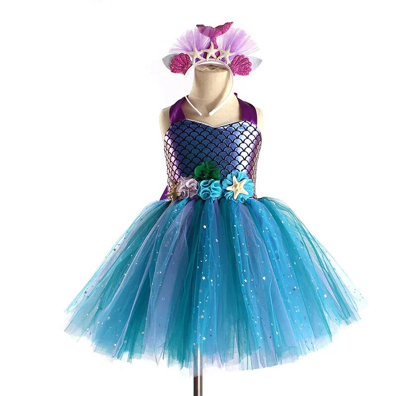 Kids Girls Mermaid Style Fancy Tutu Party Dress with Headband childrensterritory