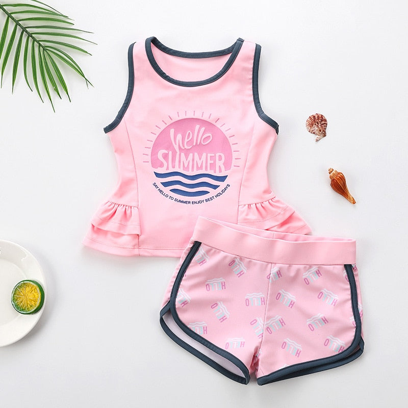 Kids Girls Letter Print Two Pieces Cartoon Beachwear childrensterritory