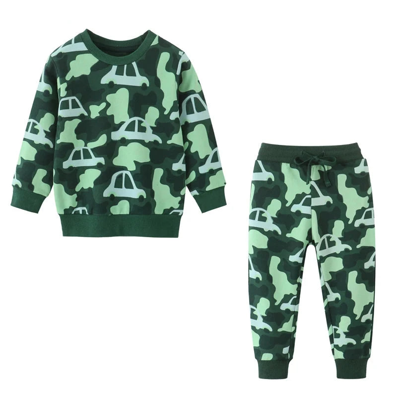 Cartoon Print Sweatshirts and Pants Tracksuit Set childrensterritory
