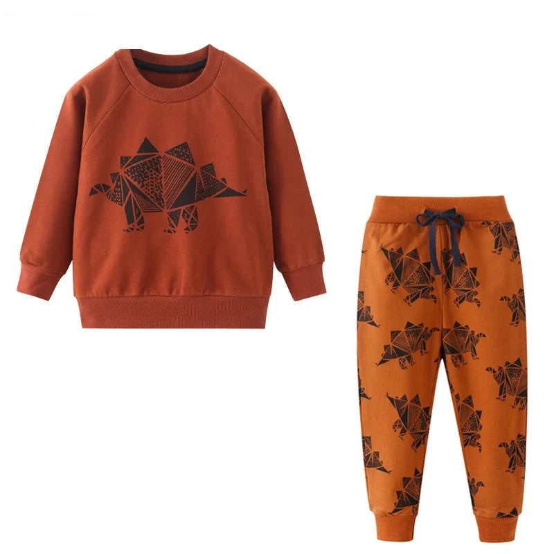 Kids Boys Cartoon Animals Print Cotton Tracksuit Set childrensterritory