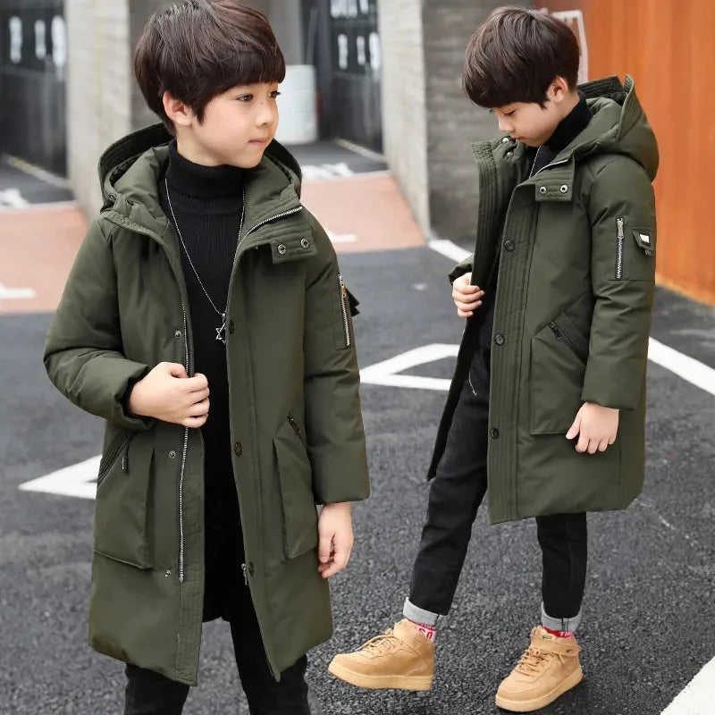 -30 Degree Waterproof Warm Down Hooded Coat for Teen Boys childrensterritory