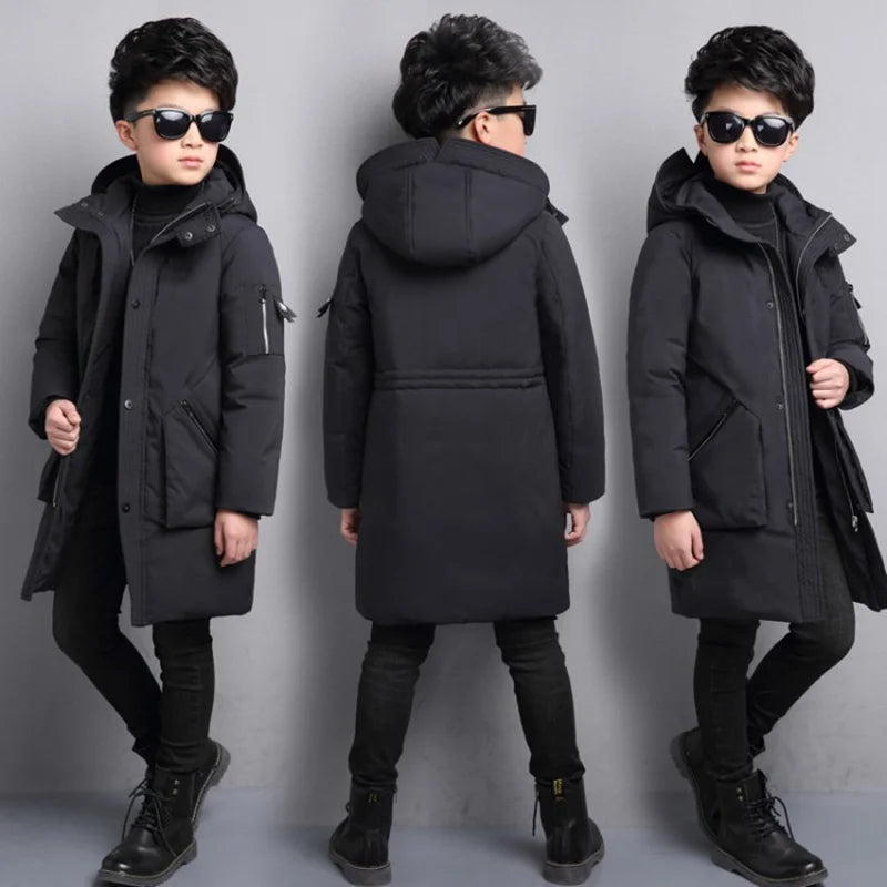 -30 Degree Waterproof Warm Down Hooded Coat for Teen Boys childrensterritory