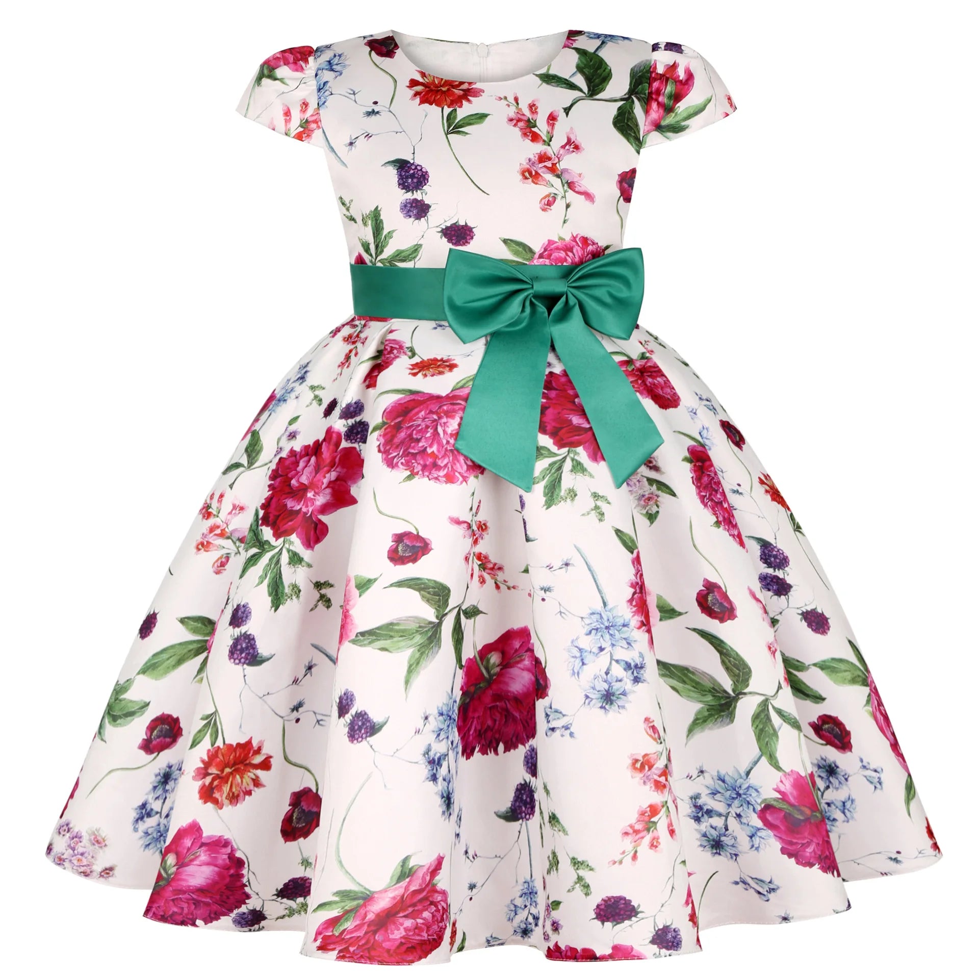 Flower Print Kids Girls Elegant Birthday Party Dresses childrensterritory