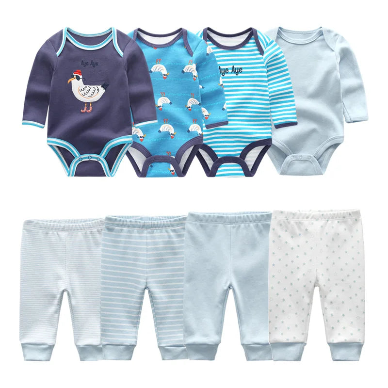 Newborn Baby Cartoon Print 6/8Pieces Soft Bodysuits+Pants Sets childrensterritory
