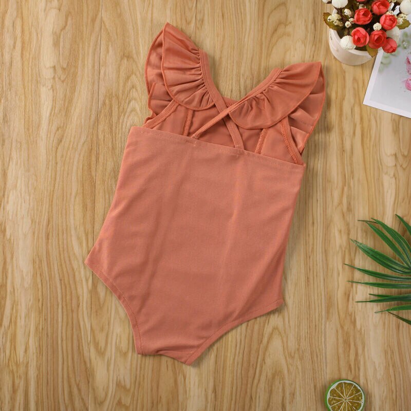 Kids Girl Solid and Printed Ruffle Sleeveless Swimwear childrensterritory