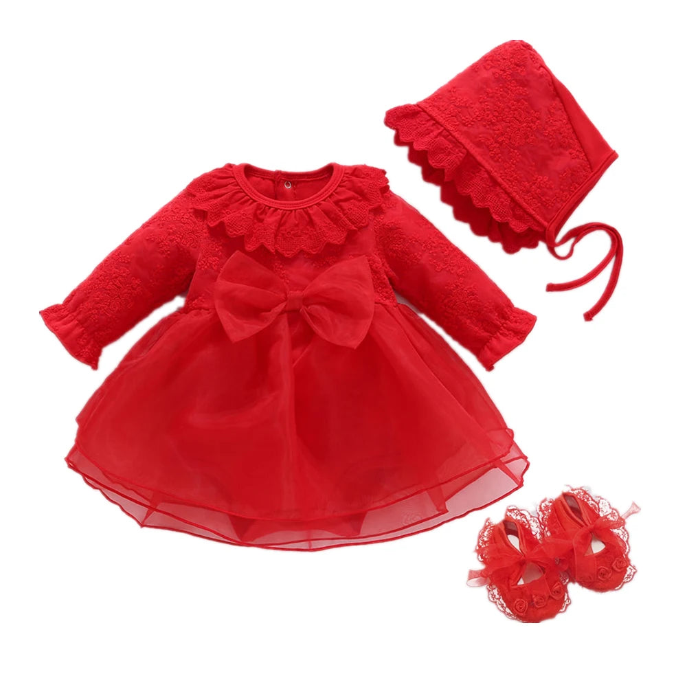 Newborn Girl Christening Dresses Set (Shoes, Tights & Long Socks) childrensterritory