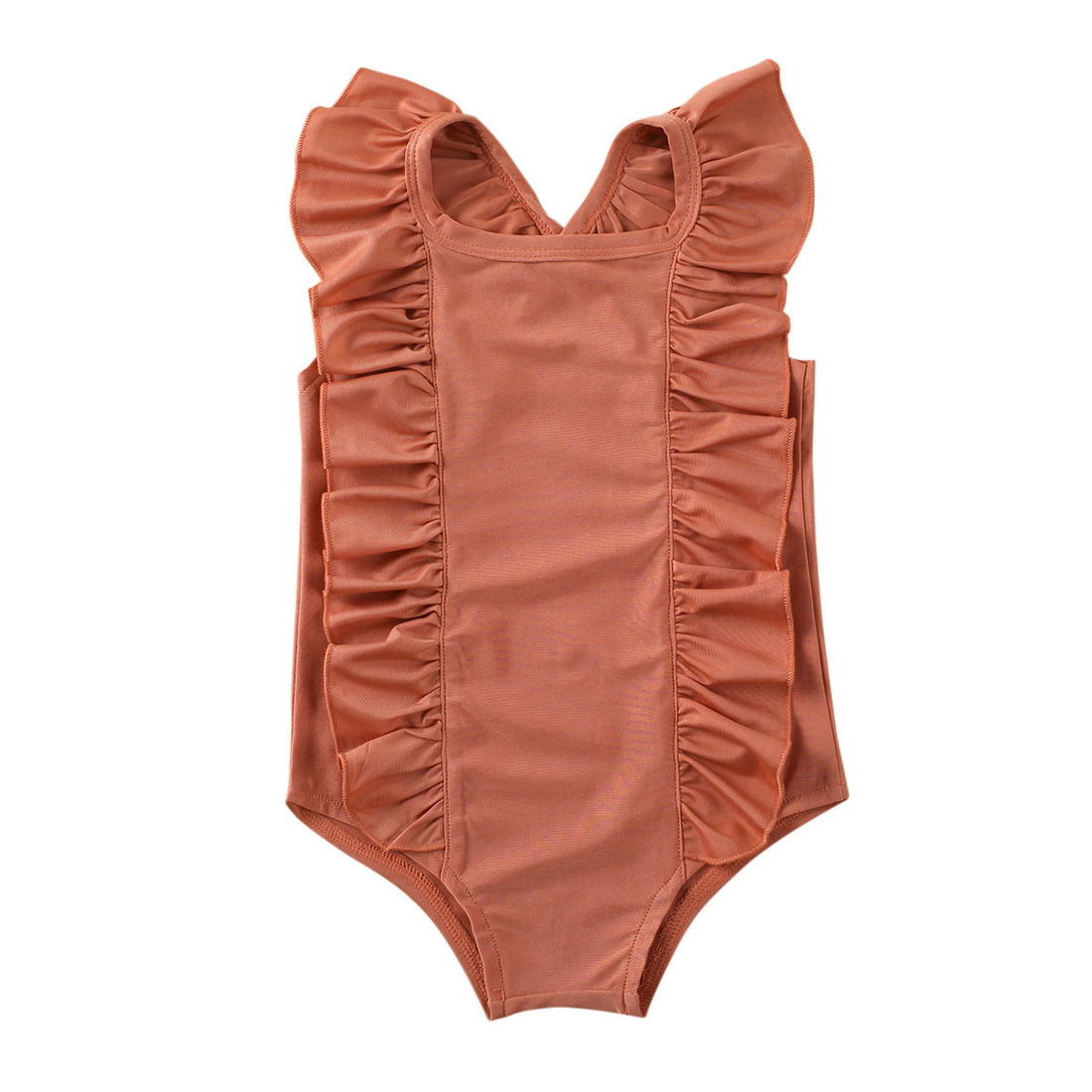 Kids Girl Solid and Printed Ruffle Sleeveless Swimwear childrensterritory